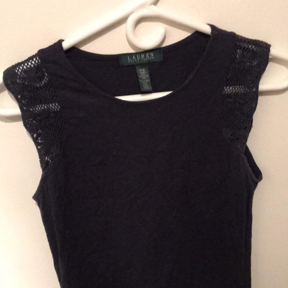 Ralph Lauren Green Label Petite Sexy Dark Blue Halter Top with Lace Shoulders